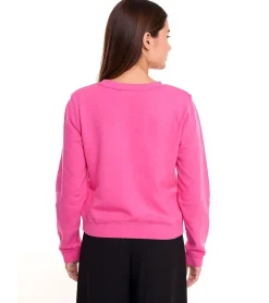 Sweater & Pullover*DELMAO Cropped Sweater verkürzt geschnittener Damen Baumwoll-Pullover 42556633 Pink