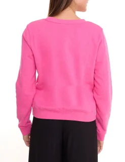 Sweater & Pullover*DELMAO Cropped Sweater verkürzt geschnittener Damen Baumwoll-Pullover 42556633 Pink