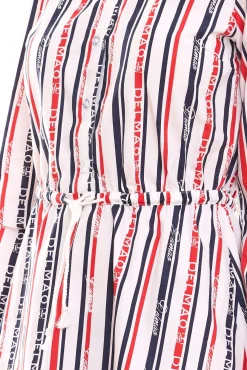 Kleider*DELMAO Damen Baumwoll-Kleid Mini-Kleid gestreiftes Langarm-Kleid Blusen-Kleid Weiß/Blau oder Weiß/Blau/Rot