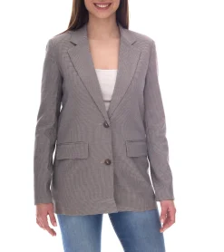 Blazer & Sakko*DELMAO Damen Blazer Anzug-Jacke mit Reverskragen karierte Business-Jacke 55782465 Grau/Blau/Weiß