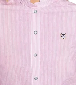 Poloshirts & Blusen*DELMAO Damen Bluse Baumwoll-Hemd mit angesetzten Rüschen 27264507 Rosa/Weiß