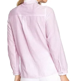 Poloshirts & Blusen*DELMAO Damen Bluse Baumwoll-Hemd mit angesetzten Rüschen 27264507 Rosa/Weiß