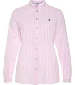 Poloshirts & Blusen*DELMAO Damen Bluse Baumwoll-Hemd mit angesetzten Rüschen 27264507 Rosa/Weiß