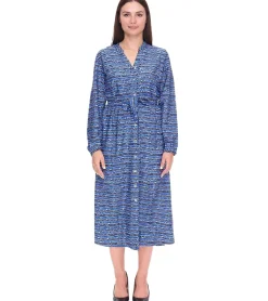 Poloshirts & Blusen|Kleider*DELMAO Damen Blusenkleid Sommer-Bluse mit Marken-Schriftzug Langarm-Shirt 47783738 Blau