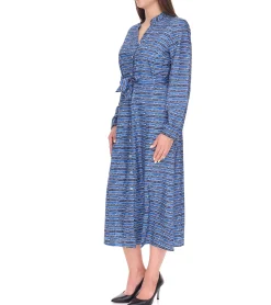 Poloshirts & Blusen|Kleider*DELMAO Damen Blusenkleid Sommer-Bluse mit Marken-Schriftzug Langarm-Shirt 47783738 Blau