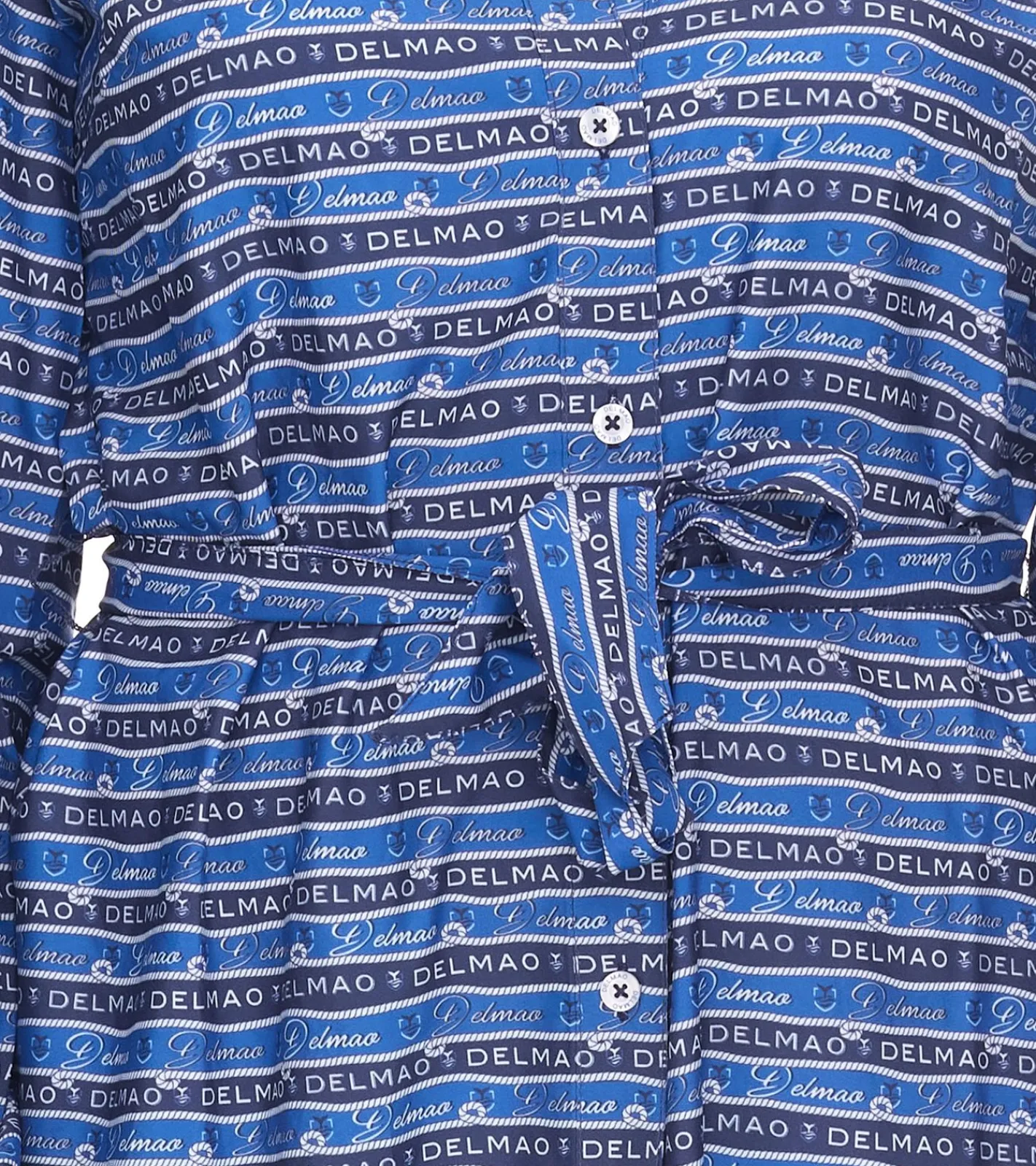 Poloshirts & Blusen|Kleider*DELMAO Damen Blusenkleid Sommer-Bluse mit Marken-Schriftzug Langarm-Shirt 47783738 Blau