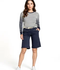 Shorts & Bermudas*DELMAO Damen Chino-Bermuda mit Gürtel kurze Hose mit weitem Bein 16741061 Blau