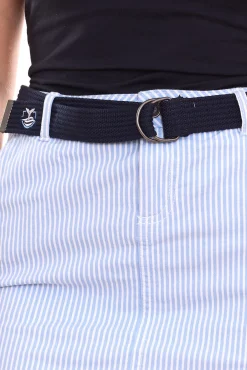 Röcke*DELMAO Damen knielanger Rock im Streifen-Look Sommer-Rock mit Gürtel 98653165 Blau/Weiß