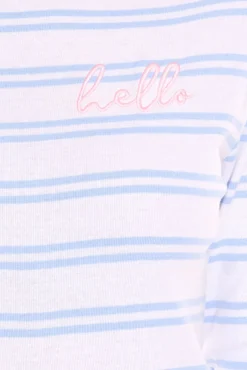 Sweater & Pullover*DELMAO Damen Langarm-Shirt gestreiftes Baumwoll-Sweatshirt Blau/Weiß oder Beige/Weiß