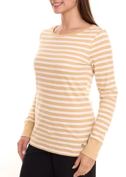 Sweater & Pullover*DELMAO Damen Langarm-Shirt gestreiftes Baumwoll-Sweatshirt Blau/Weiß oder Beige/Weiß