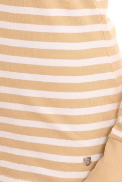 Sweater & Pullover*DELMAO Damen Langarm-Shirt gestreiftes Baumwoll-Sweatshirt Blau/Weiß oder Beige/Weiß