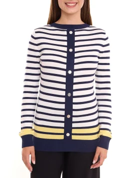 Sweater & Pullover*DELMAO Damen Langarm-Shirt gestreiftes Rundhals-Sweatshirt 16256460 Blau/Weiß