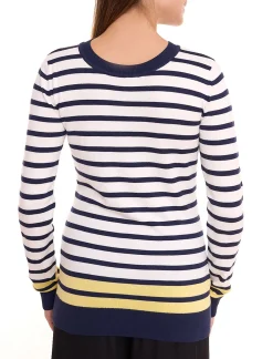 Sweater & Pullover*DELMAO Damen Langarm-Shirt gestreiftes Rundhals-Sweatshirt 16256460 Blau/Weiß