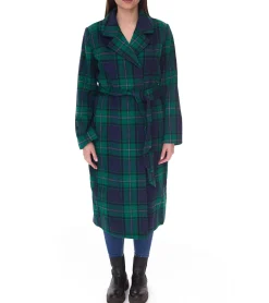 Mäntel & Jacken*DELMAO Damen Mantel karierte Herbst-Jacke mit Reverskragen und Bindegürtel 17844429 Grün/Blau