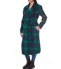 Mäntel & Jacken*DELMAO Damen Mantel karierte Herbst-Jacke mit Reverskragen und Bindegürtel 17844429 Grün/Blau