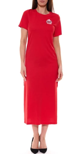 Kleider*DELMAO Damen Maxi-Kleid Jersey-Kleid mit hohen Schlitzen 82576949 Rot