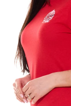 Kleider*DELMAO Damen Maxi-Kleid Jersey-Kleid mit hohen Schlitzen 82576949 Rot