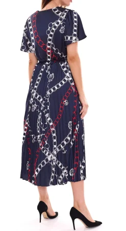 Kleider*DELMAO Damen Maxi-Kleid stylisches Sommer-Kleid mit Allover-Muster 65542222 Navy