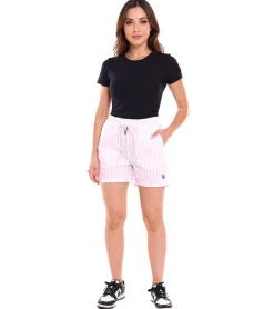 Shorts & Bermudas*DELMAO Damen Shorts im Streifen-Look kurze Hose mit seitlichen Eingriffstaschen 17017345 Rosa/Weiß