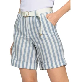 Shorts & Bermudas*DELMAO Damen Shorts mit Gürtel im Streifen-Look kurze Hose mit seitlichen Eingriffstaschen 82611938 Blau/Weiß