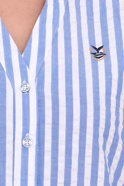 Poloshirts & Blusen*DELMAO Damen Sommer-Bluse gestreift Kurzarm-Bluse Sommer-Shirt 64287360 Blau/Weiß