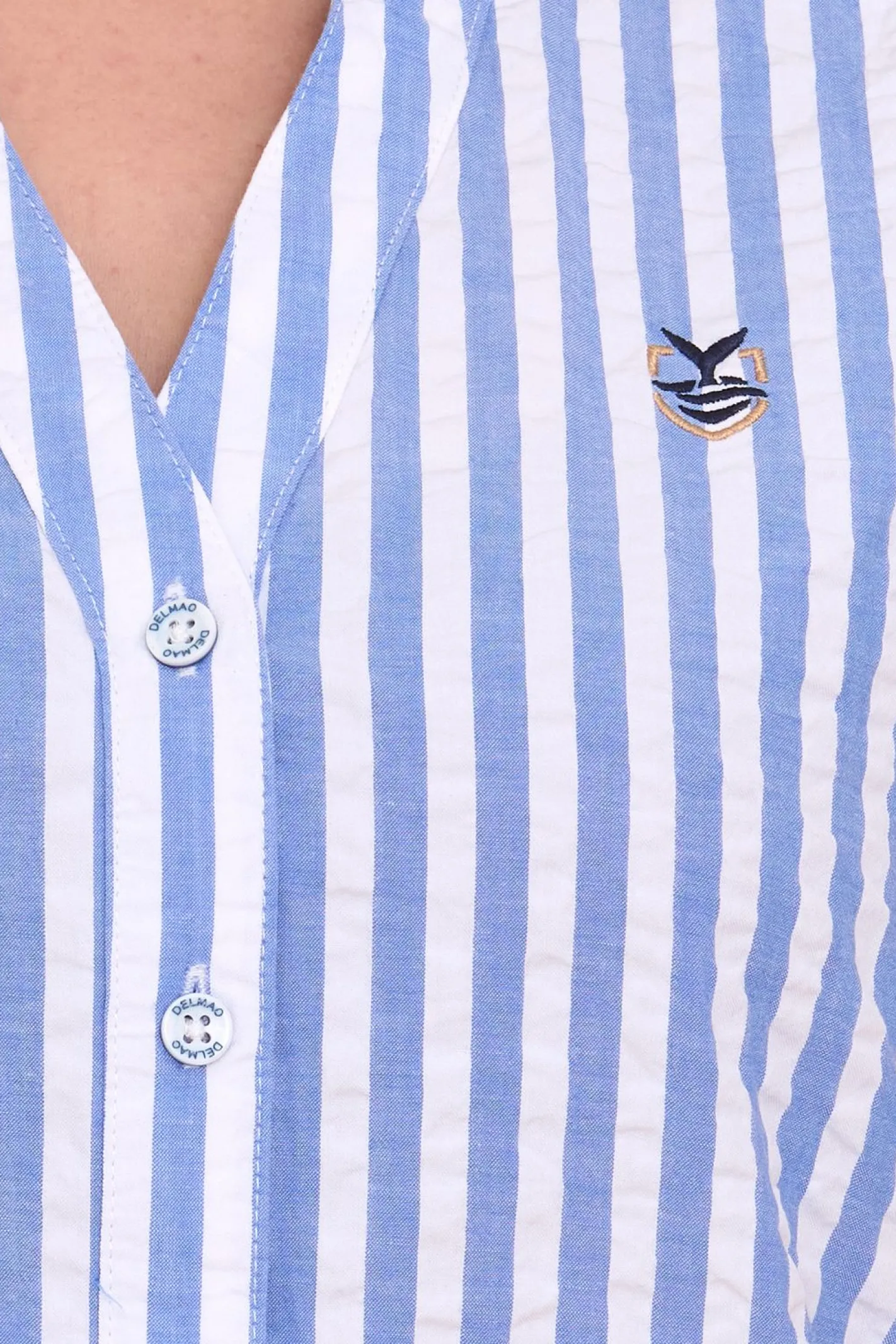 Poloshirts & Blusen*DELMAO Damen Sommer-Bluse gestreift Kurzarm-Bluse Sommer-Shirt 64287360 Blau/Weiß