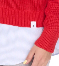 Sweater & Pullover*DELMAO Damen Stick-Pullover mit Blusensaum Langarm-Sweater im 2in1-Look 44176718 Rot