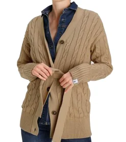 Mäntel & Jacken|Sweater & Pullover*DELMAO Damen Strick-Jacke zeitlose Jacke mit Zopfstrickmuster und Bindeband 82380451 Dunkelbeige