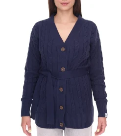 Strickjacken & Cardigans*DELMAO Damen Strick-Jacke mit Bindeband Long-Cardigan 62658830 Navy