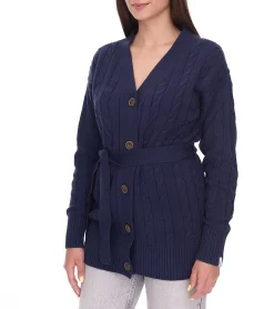 Strickjacken & Cardigans*DELMAO Damen Strick-Jacke mit Bindeband Long-Cardigan 62658830 Navy
