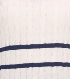 Sweater & Pullover*DELMAO Damen Strick-Pullover gestreifter Baumwoll-Pulli Zopfstrick 94622740 Wollweiß/Navy