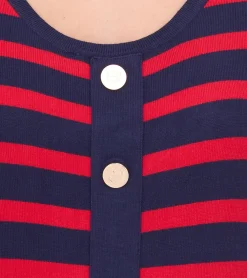 Sweater & Pullover*DELMAO Damen Strick-Pullover mit Zierknopfleiste Alltags-Pullover Sweater 23147124 Rot/Dunkelblau