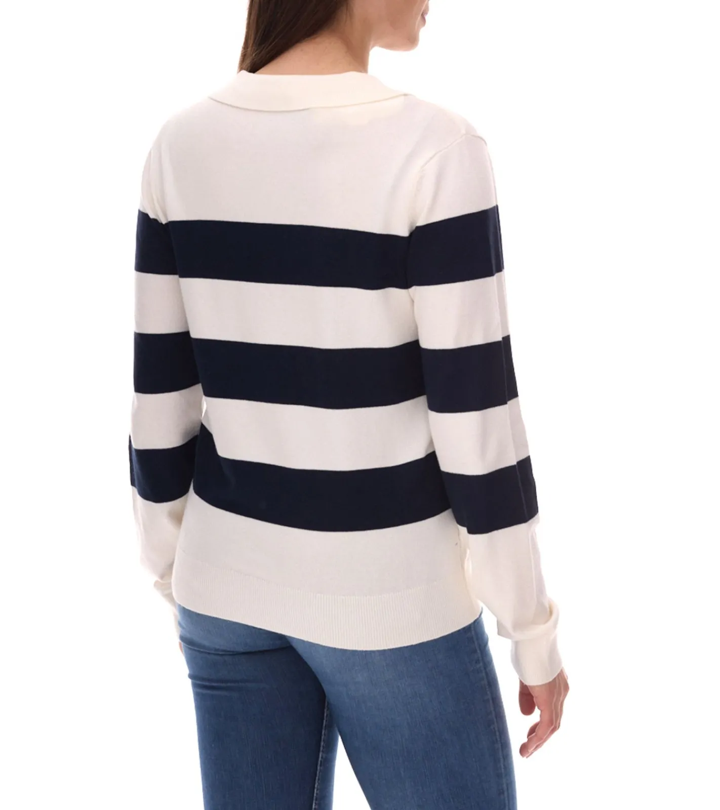 Sweater & Pullover*DELMAO Damen Sweatshirt gestreiftes Langarm-Shirt mit Polo-Kragen Longsleeve 40843715 Weiß/Navy