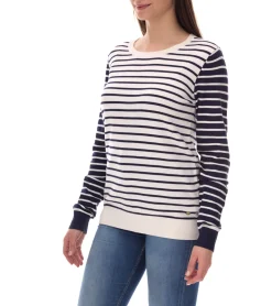 Sweater & Pullover*DELMAO Damen Sweatshirt gestreiftes Langarm-Shirt Longsleeve 60637650 Weiß/Navy