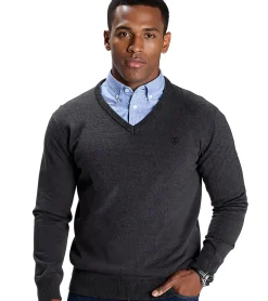 Pullover & Sweater*DELMAO Herren Strick-Pullover nachhaltiger Pulli mit Logo-Stickerei Langarm 46422150 Grau