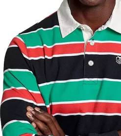 Pullover & Sweater*DELMAO Herren Sweater gestreiftes Colour-Blocking Sweatshirt mit Hemdkragen Baumwoll-Shirt 79521635 Blau/Grün/Weiß/Rot