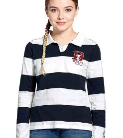 Pullover & Sweater*DELMAO Kinder Langarm-Shirt Mädchen Longsleeve mit Polo-Kragen 54289803 Blau/Weiß