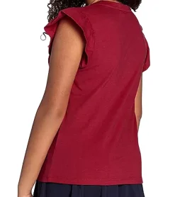 T-Shirts & Tank Tops*DELMAO Kinder T-Shirt für Mädchen mit Rüschen an den Ärmeln Baumwoll-Shirt Sommer-Shirt 71790542 Rot