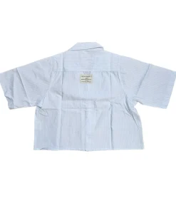 Poloshirts & Blusen*Denim Project Damen Crop-Bluse Baumwoll-Shirt gestreifte Alltags-Bluse DPW10023-016 W073 Weiß/Hellblau