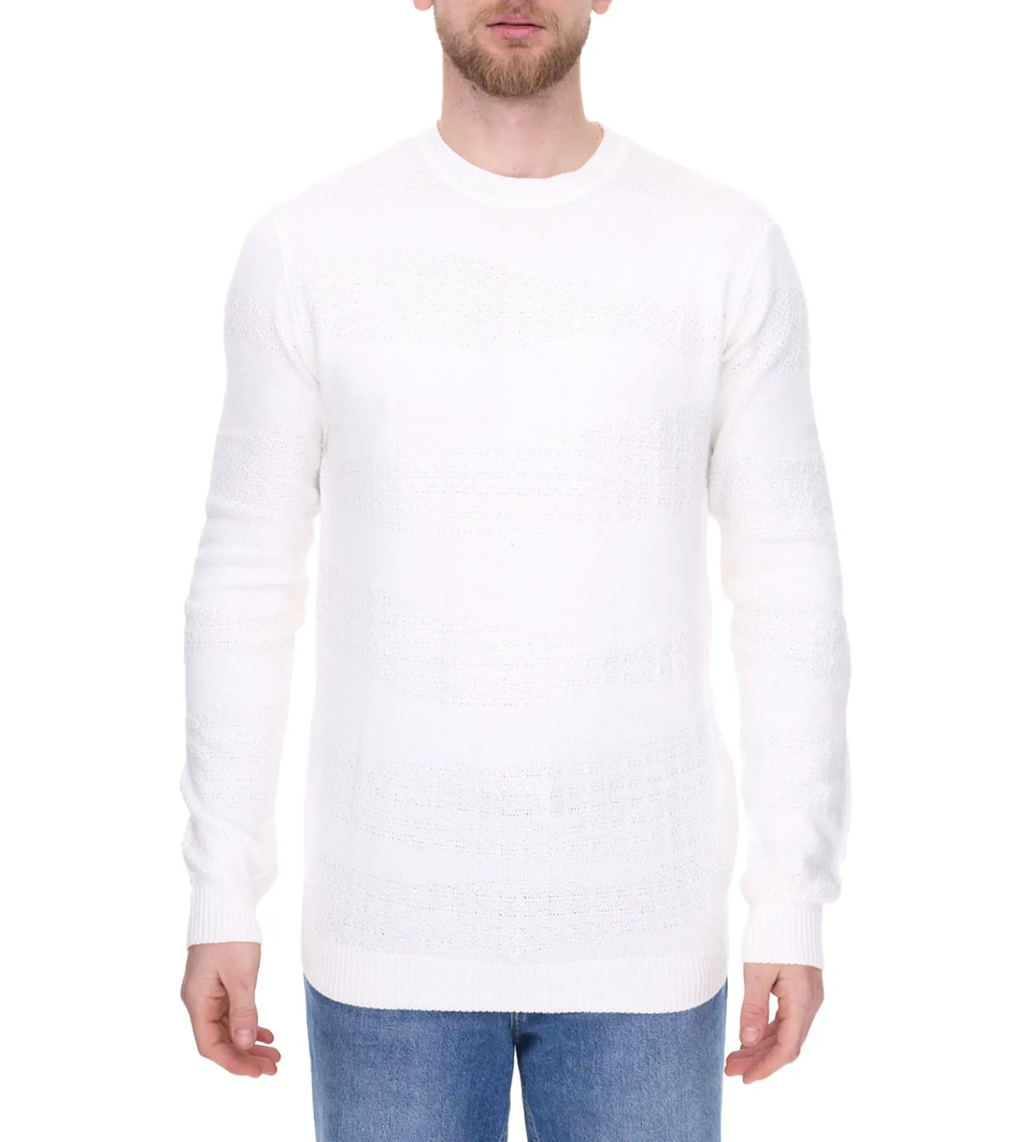 Pullover & Sweater*Denim Project Herren Strick-Pullover mit dezenter Musterung Baumwoll-Pullover Winter-Pullover Langarm-Shirt DP-10023-073 Weiß oder Schwarz