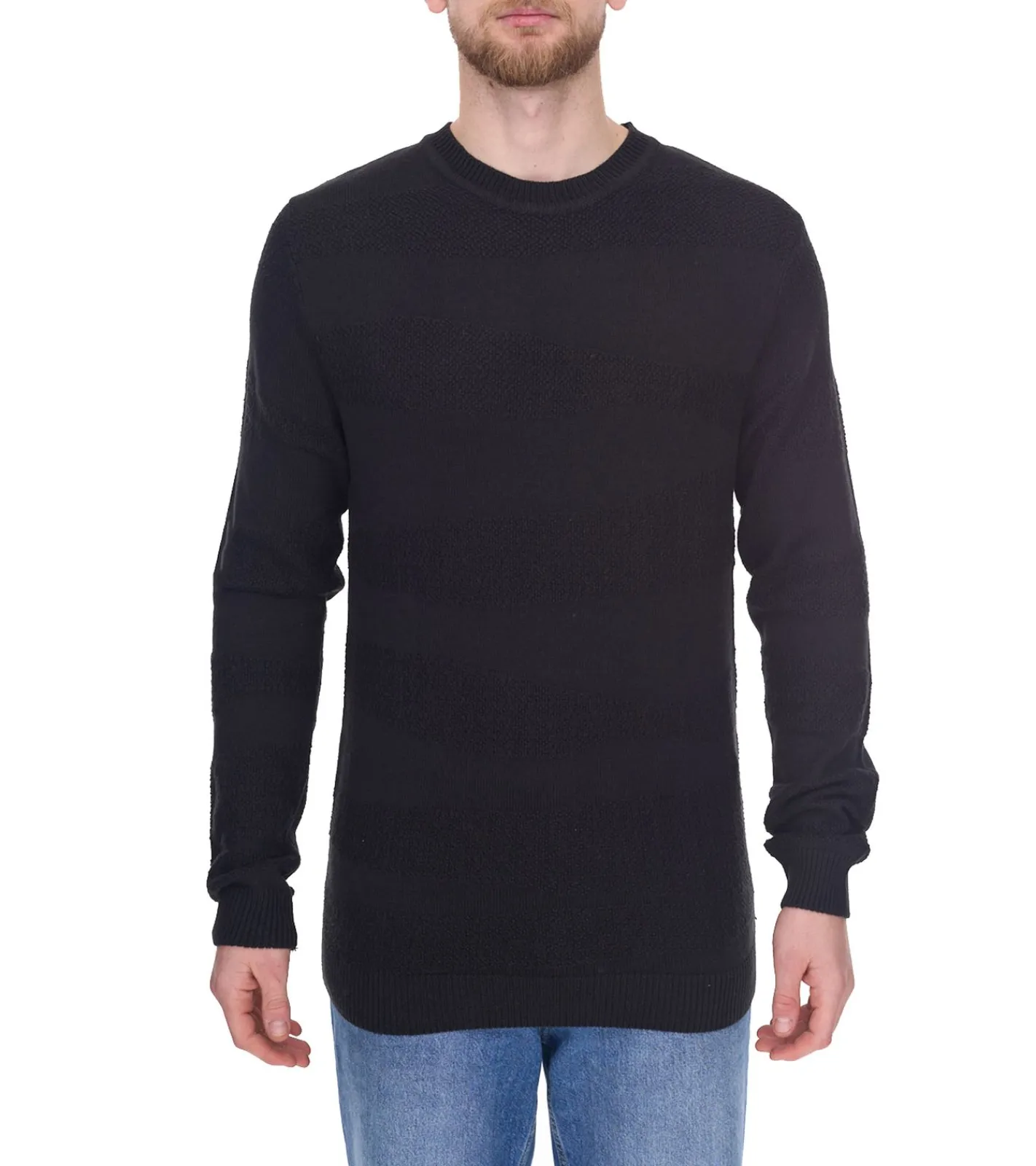 Pullover & Sweater*Denim Project Herren Strick-Pullover mit dezenter Musterung Baumwoll-Pullover Winter-Pullover Langarm-Shirt DP-10023-073 Weiß oder Schwarz