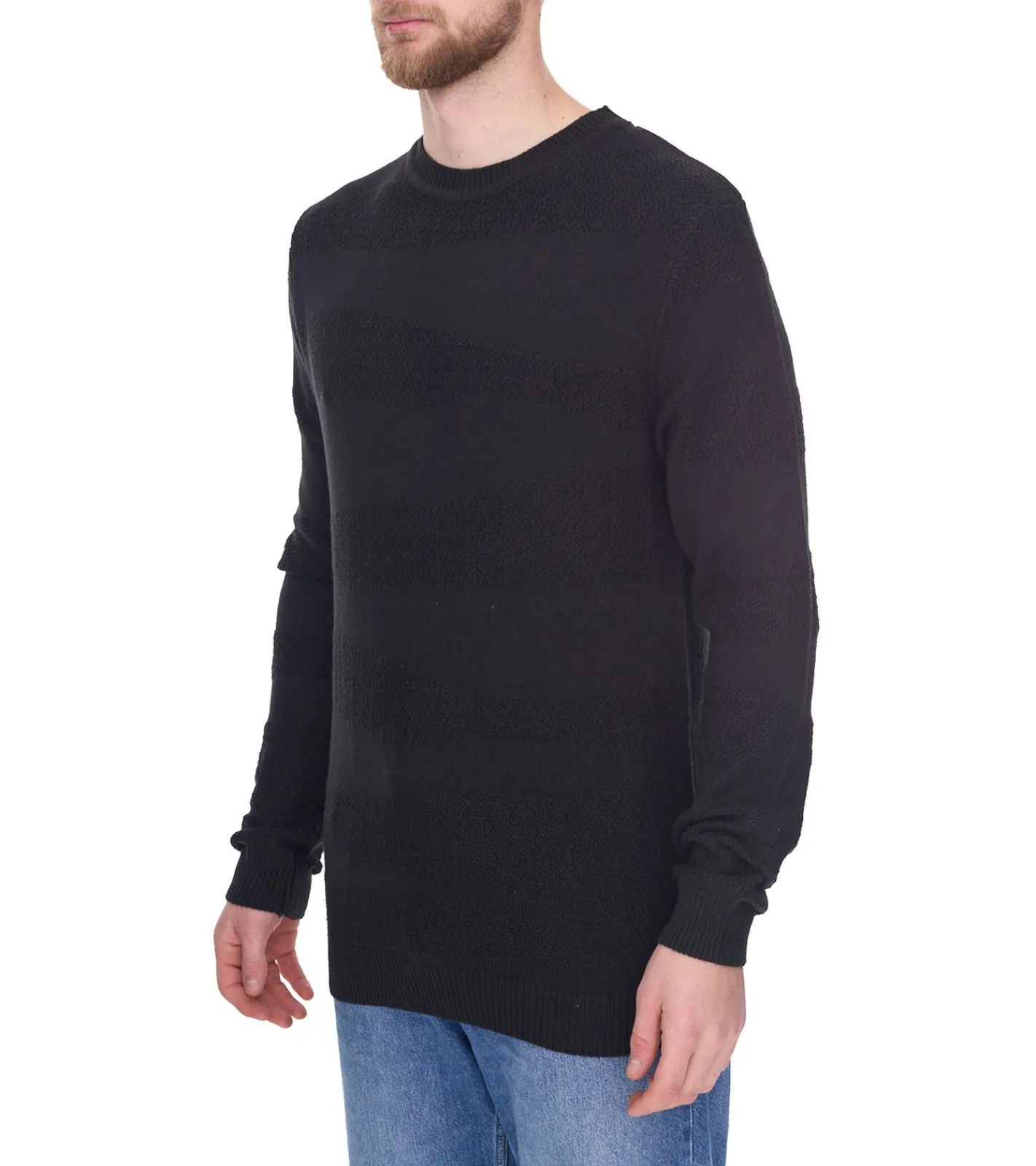 Pullover & Sweater*Denim Project Herren Strick-Pullover mit dezenter Musterung Baumwoll-Pullover Winter-Pullover Langarm-Shirt DP-10023-073 Weiß oder Schwarz