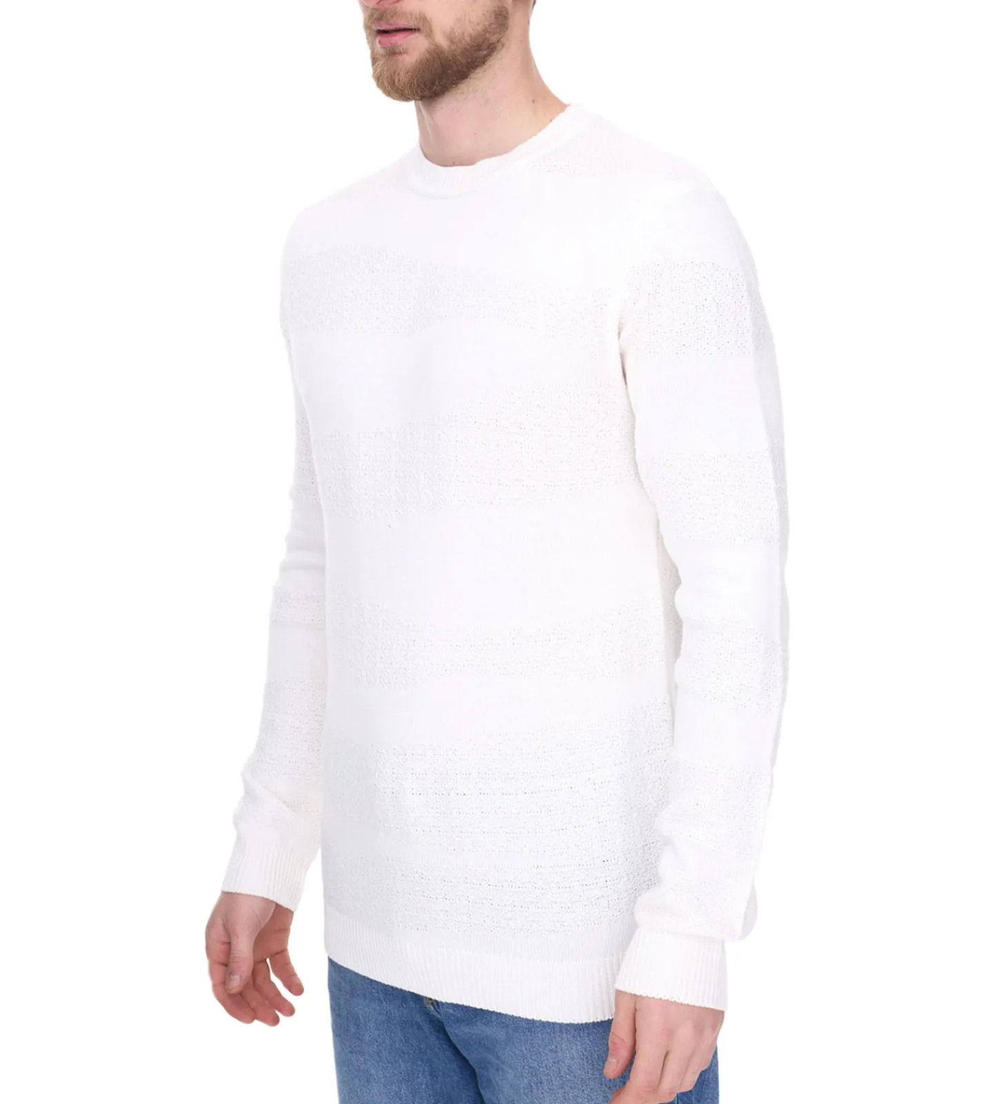 Pullover & Sweater*Denim Project Herren Strick-Pullover mit dezenter Musterung Baumwoll-Pullover Winter-Pullover Langarm-Shirt DP-10023-073 590 Weiß