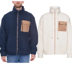 Jacken & Mäntel*Denim Project Herren stylische Teddy-Jacke Fleece-Jacke mit Stehkragen Herbst-Jacke DP-10023-082 oder Weiß Dunkelblau