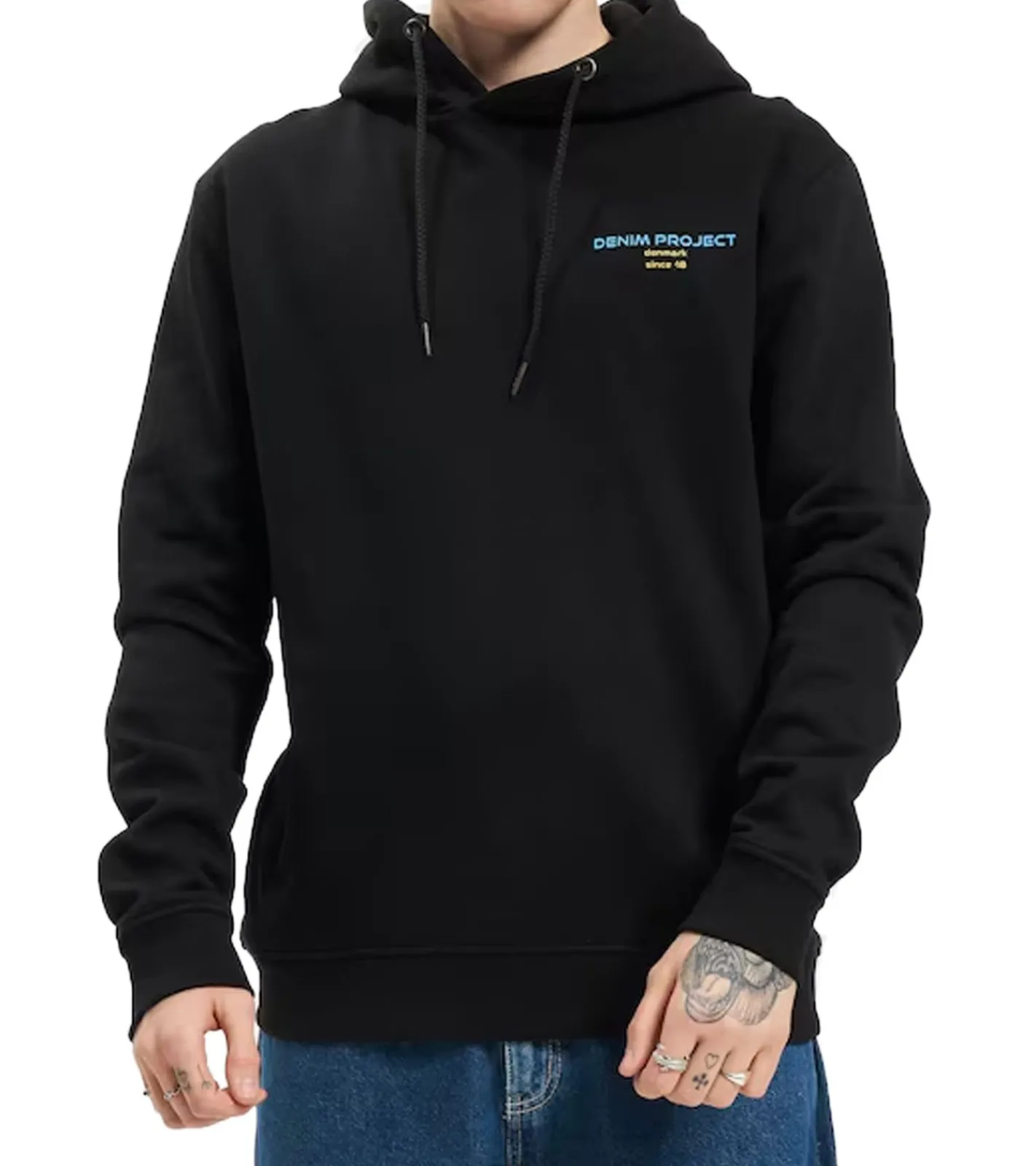 Pullover & Sweater*Denim Project Logo Color Herren Kapuzen-Pullover Hoodie mit Kängurutasche Baumwoll-Pullover DP-10023-026 001 Schwarz