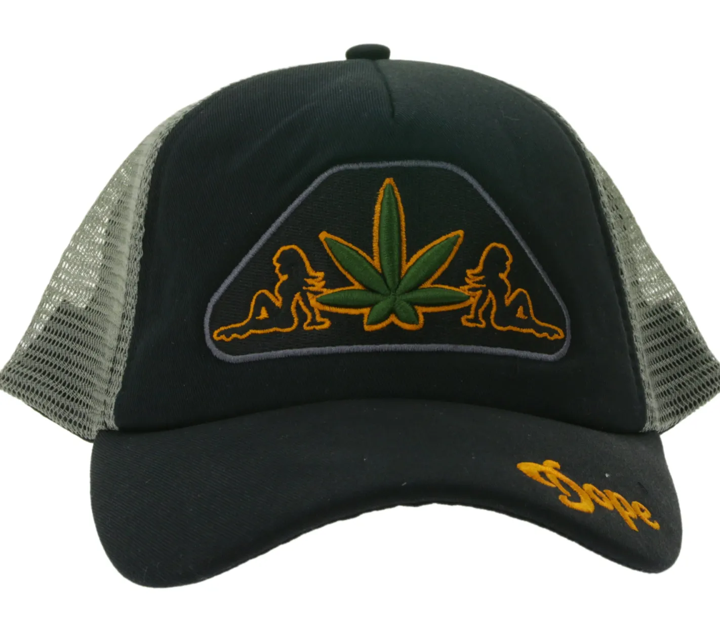 Caps & Mützen*BioworldMerch Dope Orange On Black & Leaf Trucker-Cap stylische Baseball-Cap Baumwoll-Cap mit Netzeinsatz 7330GUY Schwarz/Grau