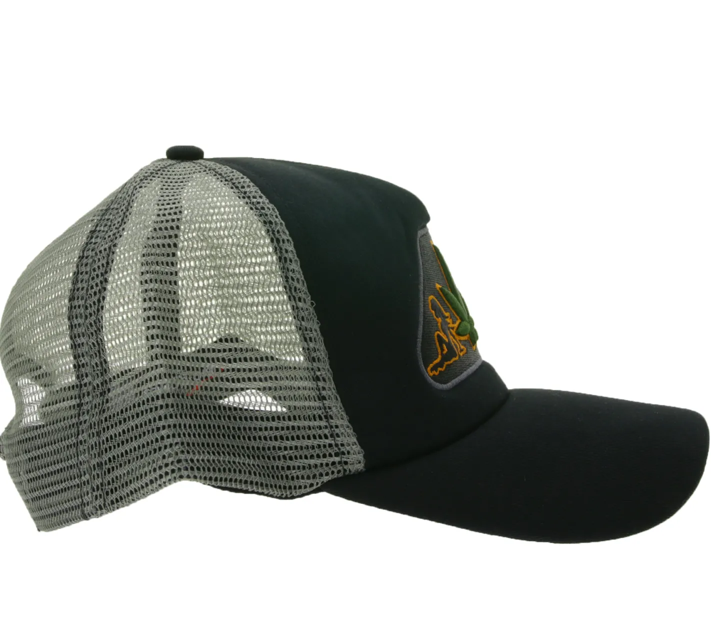 Caps & Mützen*BioworldMerch Dope Orange On Black & Leaf Trucker-Cap stylische Baseball-Cap Baumwoll-Cap mit Netzeinsatz 7330GUY Schwarz/Grau