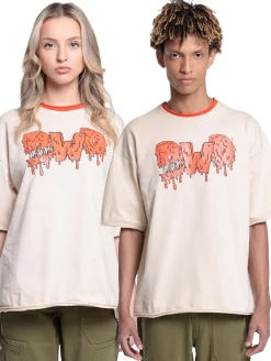 Tops & T-Shirts|T-Shirts & Tank Tops*DWD! Studioz DWD Studioz Unisex Drip Logo T-Shirt für Damen oder Herren mit Logo-Frontprint Rundhals-Shirt Beige