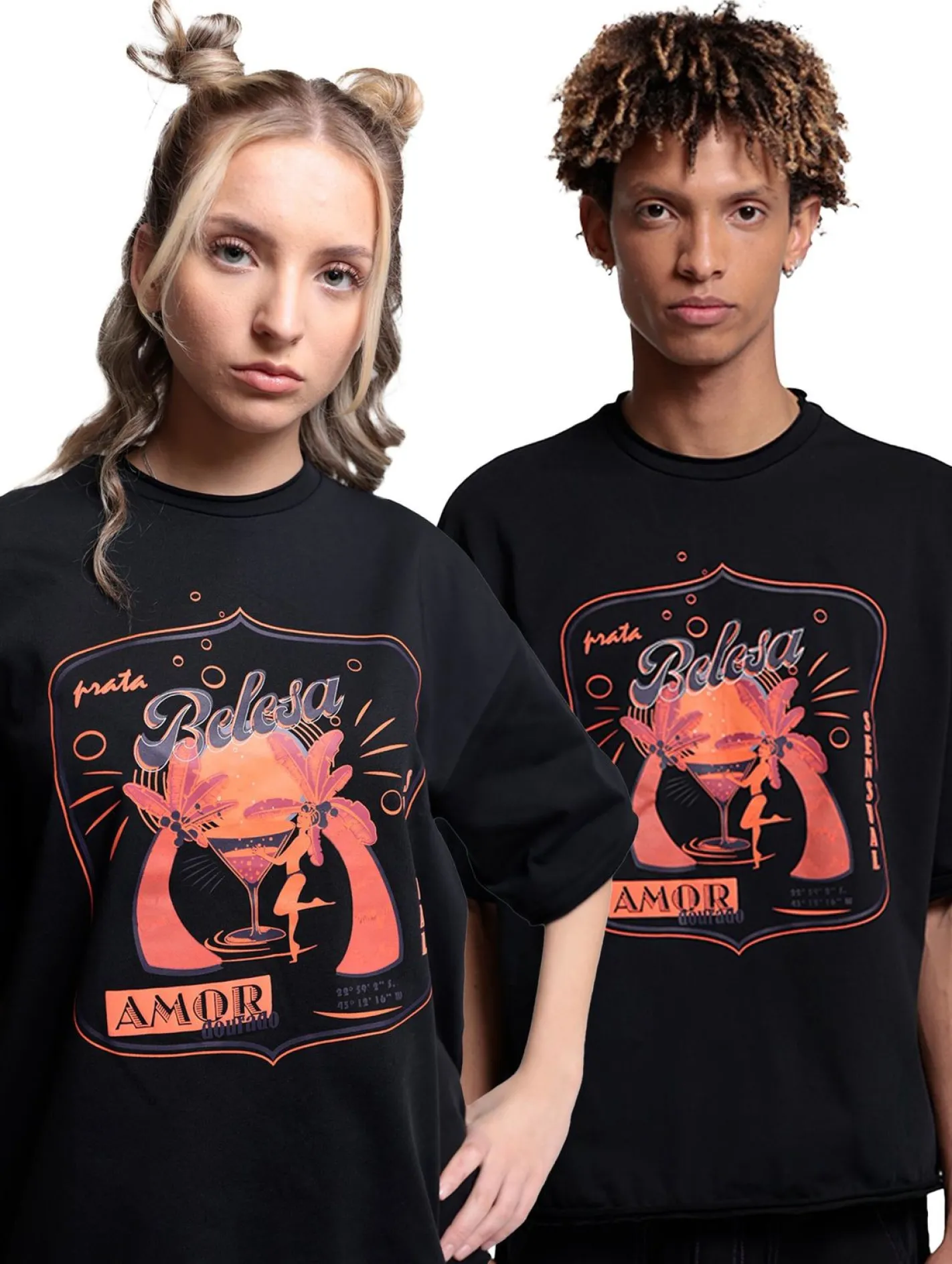 Tops & T-Shirts|T-Shirts & Tank Tops*DWD! Studioz DWD Studioz Unisex Ipanema Girl T-Shirt für Damen oder Herren Rundhals-Shirt mit großem Front-Print Schwarz