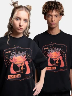 Tops & T-Shirts|T-Shirts & Tank Tops*DWD! Studioz DWD Studioz Unisex Ipanema Girl T-Shirt für Damen oder Herren Rundhals-Shirt mit großem Front-Print Schwarz